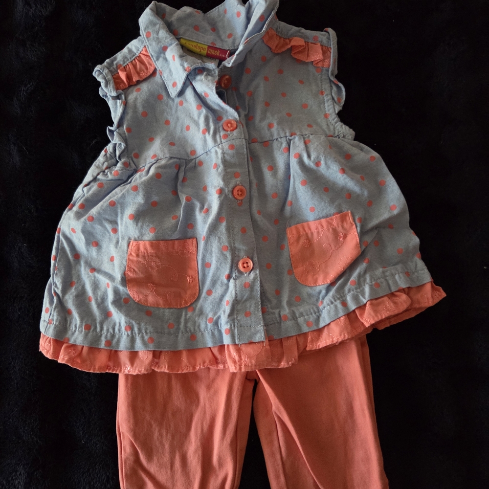 Penelope Mack Blue and Pink Polka Dot Baby Outfit